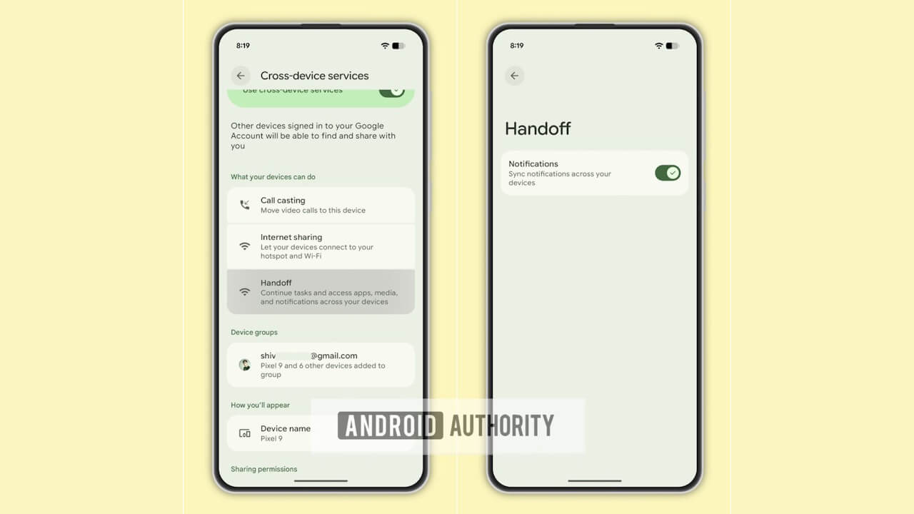 Androidデバイス間共有「Handoff（ハンドオフ）」設定スクリーンショット